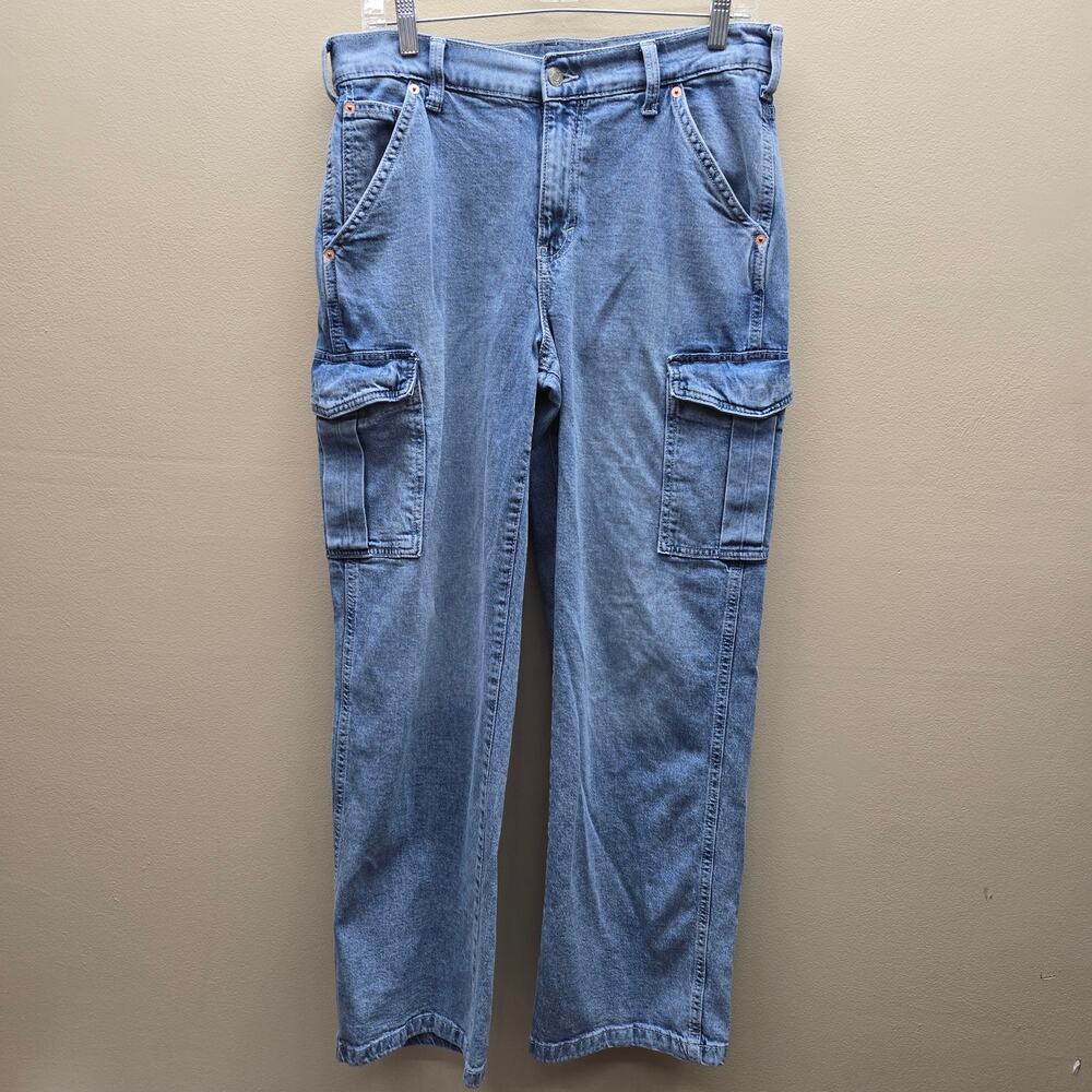 Gap Denim Straight Leg Baggy Cargo Jeans High Rise Skater Blue SZ 29/8 Regular